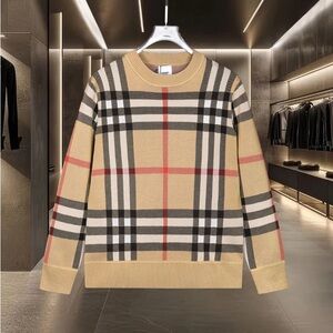 Burberry Tan and Red Plaid Crewneck Sweater